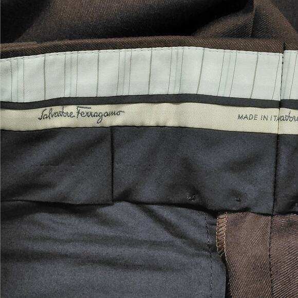Salvatore Ferragamo Men Pants IT 42 US 32 Wool Silk Brown Dress Trouser Italy - Picture 6 of 12